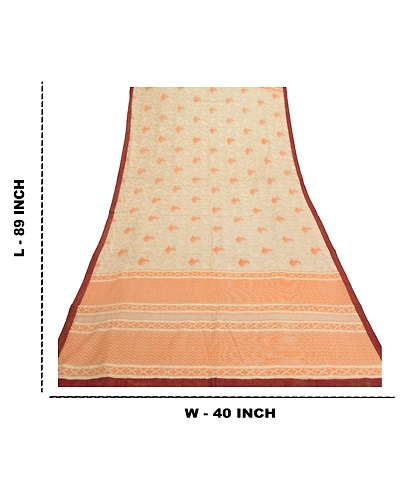 Sanskriti Vintage Dupatta Long Stole Cream Cotton Shawl Printed Work Scarves DC-46671-Cream &amp; Orange-Printed Work-Cotton-1