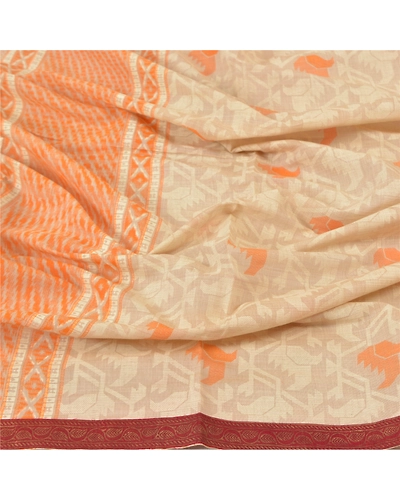 Sanskriti Vintage Dupatta Long Stole Cream Cotton Shawl Printed Work Scarves DC-46671-Cream &amp; Orange-Printed Work-Cotton-6
