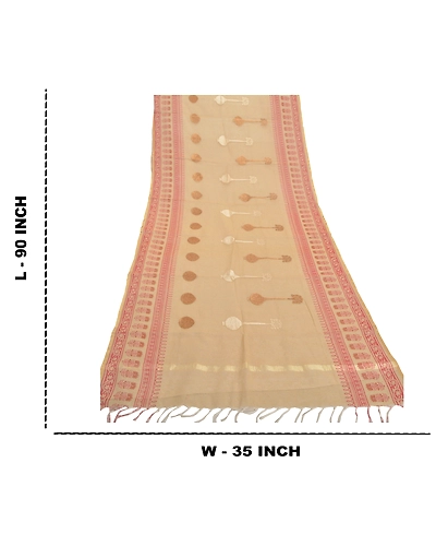 Sanskriti Vintage Dupatta Long Stole Khadi Handloom Cream Block Printed Scarves DC-46696-Cream-Block Printed &amp; Embroidered-Khadi Handloom-1