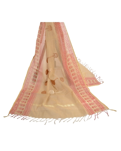Sanskriti Vintage Dupatta Long Stole Khadi Handloom Cream Block Printed Scarves DC-46696-Cream-Block Printed &amp; Embroidered-Khadi Handloom-2