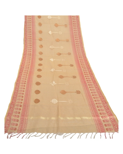 Sanskriti Vintage Dupatta Long Stole Khadi Handloom Cream Block Printed Scarves DC-46696-Cream-Block Printed &amp; Embroidered-Khadi Handloom-7