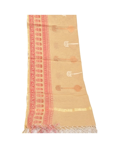 Sanskriti Vintage Dupatta Long Stole Khadi Handloom Cream Block Printed Scarves DC-46696-Cream-Block Printed &amp; Embroidered-Khadi Handloom-8