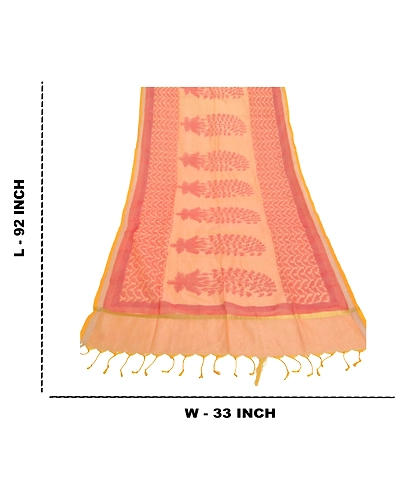 Sanskriti Vintage Dupatta Long Stole Pure Cotton Yellow Woven Kota Print Veil DC-46765-Yellow-Printed Work-Pure Cotton-1