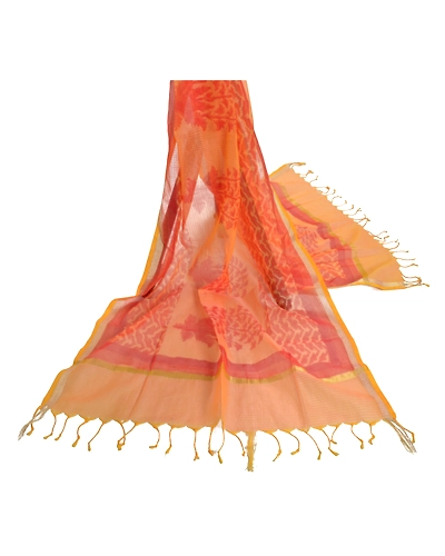 Sanskriti Vintage Dupatta Long Stole Pure Cotton Yellow Woven Kota Print Veil DC-46765-Yellow-Printed Work-Pure Cotton-2