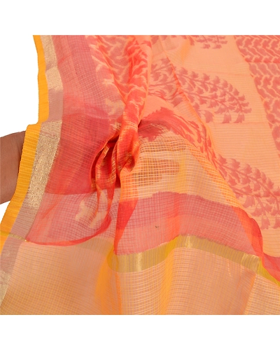 Sanskriti Vintage Dupatta Long Stole Pure Cotton Yellow Woven Kota Print Veil DC-46765-Yellow-Printed Work-Pure Cotton-5