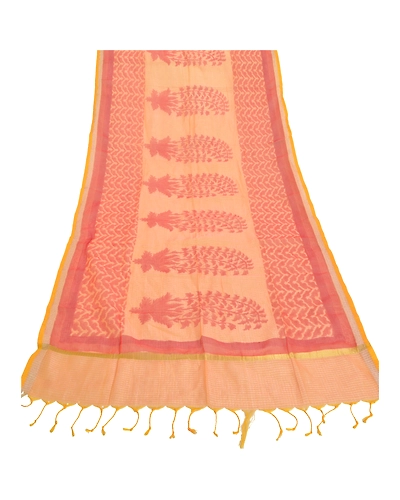 Sanskriti Vintage Dupatta Long Stole Pure Cotton Yellow Woven Kota Print Veil DC-46765-Yellow-Printed Work-Pure Cotton-7