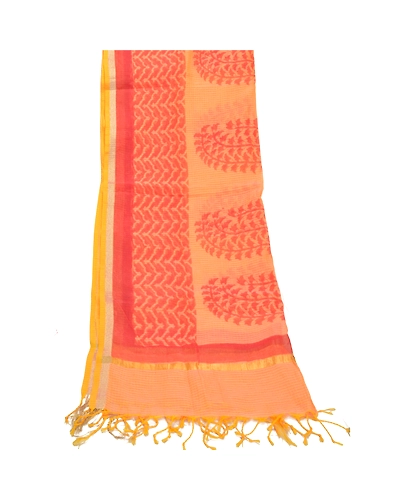 Sanskriti Vintage Dupatta Long Stole Pure Cotton Yellow Woven Kota Print Veil DC-46765-Yellow-Printed Work-Pure Cotton-8