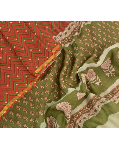 Sanskriti Vintage Dupatta Long Stole Chanderi Rusty Orange Printed Scarves DC-46774-Rusty Orange &amp; Green-Printed Work-Chanderi-3