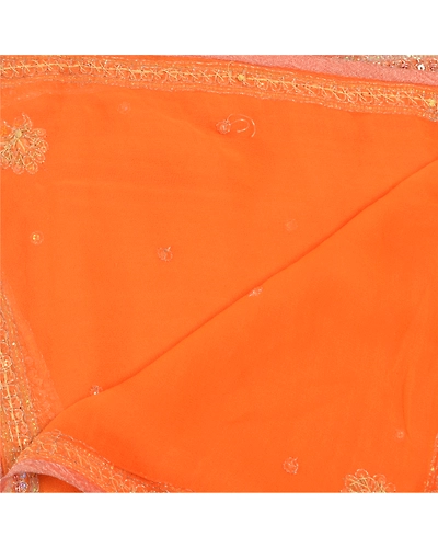Sanskriti Vintage Dupatta Long Stole Georgette Orange Veil Hand Beaded Scarves DC-46776-Orange-Sequins Work-Georgette-4