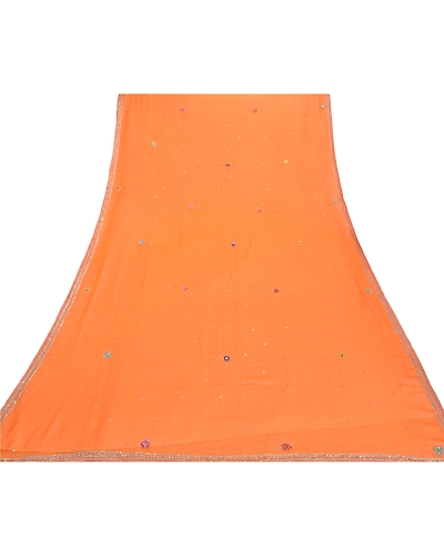 Sanskriti Vintage Dupatta Long Stole Georgette Orange Veil Hand Beaded Scarves DC-46776-Orange-Sequins Work-Georgette-7