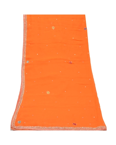 Sanskriti Vintage Dupatta Long Stole Georgette Orange Veil Hand Beaded Scarves DC-46776-Orange-Sequins Work-Georgette-8
