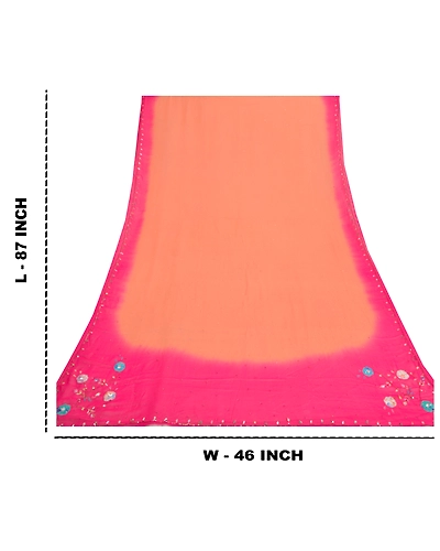 Sanskriti Vintage Dupatta Long Stole Georgette Pink Veil Hand Beaded Scarves DC-46833-Pink &amp; Peach-Sequins Work-Georgette-1
