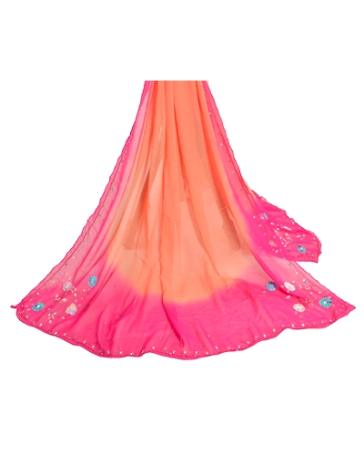 Sanskriti Vintage Dupatta Long Stole Georgette Pink Veil Hand Beaded Scarves DC-46833-Pink &amp; Peach-Sequins Work-Georgette-2