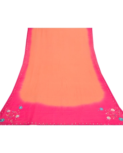 Sanskriti Vintage Dupatta Long Stole Georgette Pink Veil Hand Beaded Scarves DC-46833-Pink &amp; Peach-Sequins Work-Georgette-7