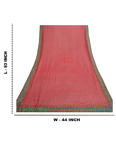 Sanskriti Vintage Dupatta Long Stole Georgette Red Hand Embroidered Scarves DC-46859-Red-Printed Work-Georgette-1