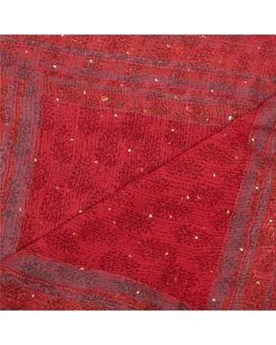 Sanskriti Vintage Dupatta Long Stole Georgette Red Hand Embroidered Scarves DC-46859-Red-Printed Work-Georgette-4