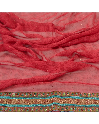 Sanskriti Vintage Dupatta Long Stole Georgette Red Hand Embroidered Scarves DC-46859-Red-Printed Work-Georgette-6