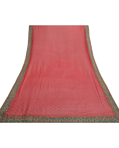 Sanskriti Vintage Dupatta Long Stole Georgette Red Hand Embroidered Scarves DC-46859-Red-Printed Work-Georgette-7