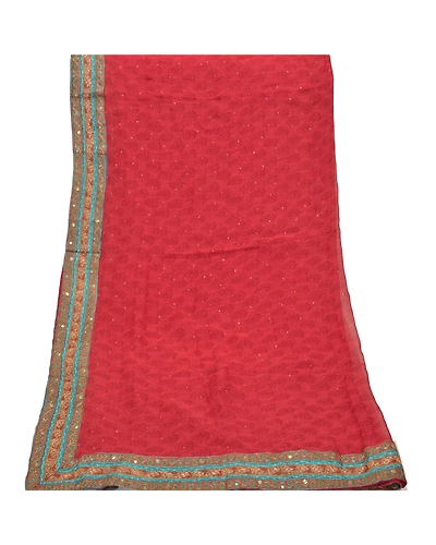 Sanskriti Vintage Dupatta Long Stole Georgette Red Hand Embroidered Scarves DC-46859-Red-Printed Work-Georgette-8
