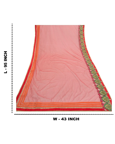 Sanskriti Vintage Dupatta Long Stole Net Mesh Red Hand Beaded Rhinestone Scarves DC-46860-Red-Rhinestone Work-Net Mesh-1