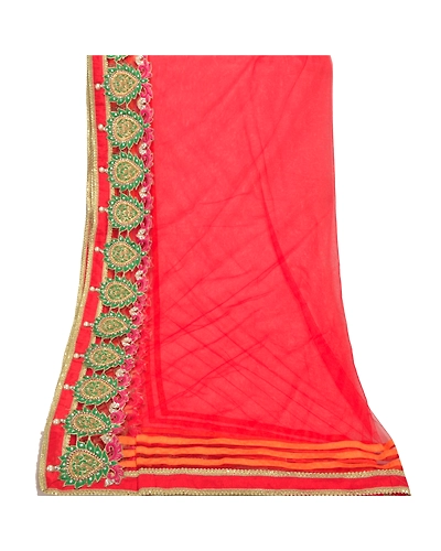 Sanskriti Vintage Dupatta Long Stole Net Mesh Red Hand Beaded Rhinestone Scarves DC-46860-Red-Rhinestone Work-Net Mesh-8