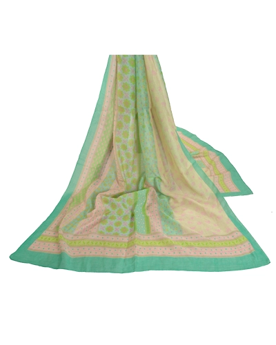 Sanskriti Vintage Dupatta Long Stole Cotton Veil Printed Kota Wrap Floral Shawl DC-46901-Green-Printed Work-Cotton-2