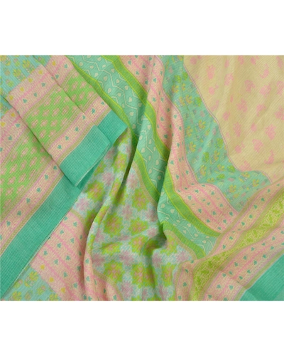 Sanskriti Vintage Dupatta Long Stole Cotton Veil Printed Kota Wrap Floral Shawl DC-46901-Green-Printed Work-Cotton-3