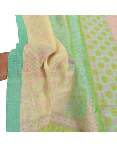 Sanskriti Vintage Dupatta Long Stole Cotton Veil Printed Kota Wrap Floral Shawl DC-46901-Green-Printed Work-Cotton-5