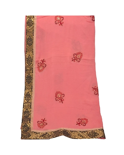 Sanskriti Vintage Dupatta Long Stole Georgette Peach Hand Beaded Wrap Scarves DC-46930-Shade Of Peach-Patch Work-Georgette-8