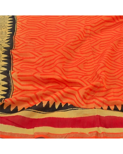 Sanskriti Vintage Dupatta Long Stole Chanderi Orange Hijab Block Printed Scarves DC-46969-Orange-Block Printed Work-Chanderi-6