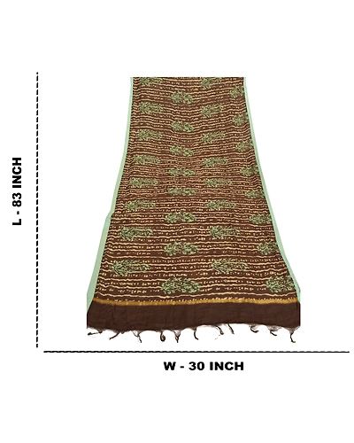 Sanskriti Vintage Dupatta Long Stole Chanderi Brown Batik Work Wrap Scarves DC-46977-Brown-Batik Work-Chanderi-1