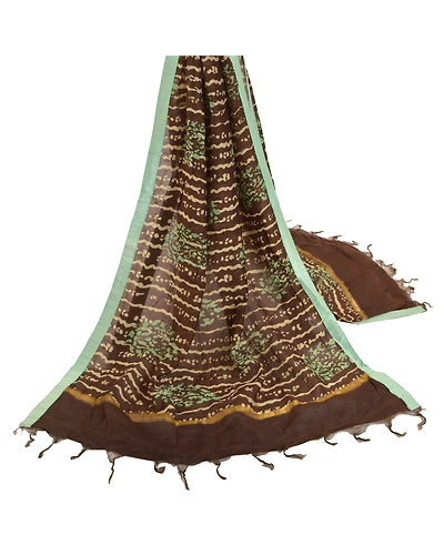 Sanskriti Vintage Dupatta Long Stole Chanderi Brown Batik Work Wrap Scarves DC-46977-Brown-Batik Work-Chanderi-2