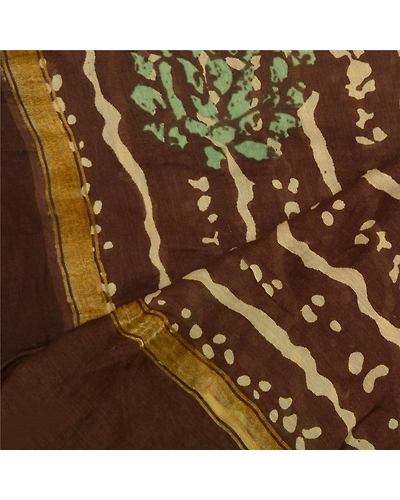 Sanskriti Vintage Dupatta Long Stole Chanderi Brown Batik Work Wrap Scarves DC-46977-Brown-Batik Work-Chanderi-4