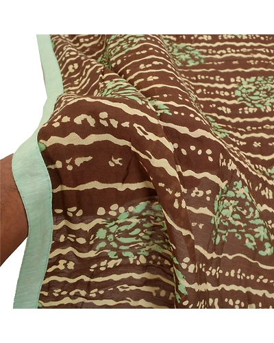 Sanskriti Vintage Dupatta Long Stole Chanderi Brown Batik Work Wrap Scarves DC-46977-Brown-Batik Work-Chanderi-5