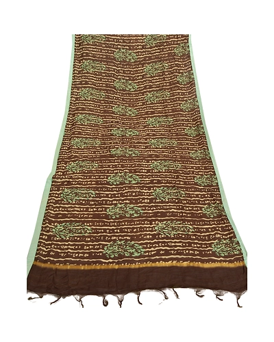 Sanskriti Vintage Dupatta Long Stole Chanderi Brown Batik Work Wrap Scarves DC-46977-Brown-Batik Work-Chanderi-7