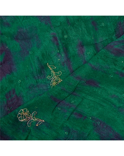 Sanskriti Vintage Dupatta Long Stole Pure Silk Green Hand Beaded Tie- Dye Veil DC-47007-Green &amp; Blue-Sequins Work-Pure Silk-4