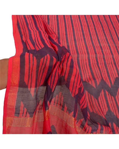 Sanskriti Vintage Dupatta Long Stole 100% Pure Chanderi Silk Red Printed Scarves DC-47010-Red &amp; Blue-Printed Work-Pure Chanderi Silk-5