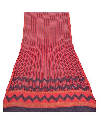 Sanskriti Vintage Dupatta Long Stole 100% Pure Chanderi Silk Red Printed Scarves DC-47010-Red &amp; Blue-Printed Work-Pure Chanderi Silk-7