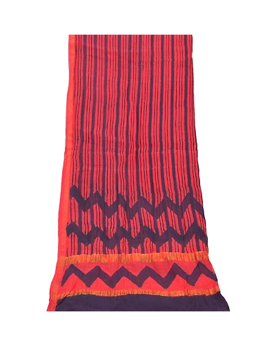 Sanskriti Vintage Dupatta Long Stole 100% Pure Chanderi Silk Red Printed Scarves DC-47010-Red &amp; Blue-Printed Work-Pure Chanderi Silk-8