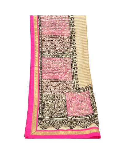 Sanskriti Vintage Dupatta Long Stole Net Mesh Cream Hijab Printed &amp; Woven Veil DC-47014-Cream-Printed Work-Net Mesh-8