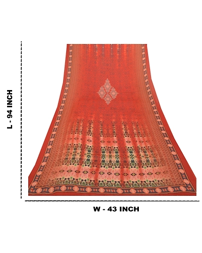 Sanskriti Vintage Dupatta Long Stole Art Silk Orange Digital Printed Scarves DC-47044-Orange-Digital Printed Work-Art (Artificial) Silk-1