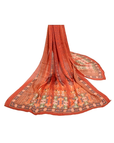 Sanskriti Vintage Dupatta Long Stole Art Silk Orange Digital Printed Scarves DC-47044-Orange-Digital Printed Work-Art (Artificial) Silk-2