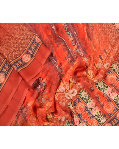 Sanskriti Vintage Dupatta Long Stole Art Silk Orange Digital Printed Scarves DC-47044-Orange-Digital Printed Work-Art (Artificial) Silk-3