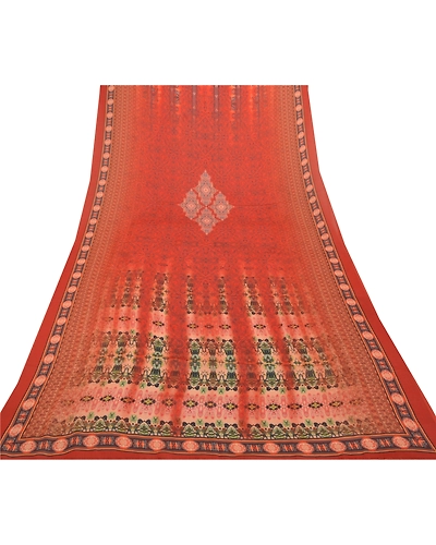 Sanskriti Vintage Dupatta Long Stole Art Silk Orange Digital Printed Scarves DC-47044-Orange-Digital Printed Work-Art (Artificial) Silk-7
