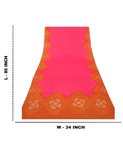 Sanskriti Vintage Dupatta Long Stole Blend Silk Pink Bandhani &amp; Woven Veil DC-47058-Pink &amp; Rusty Orange-Bandhani Work-Blend Silk-1
