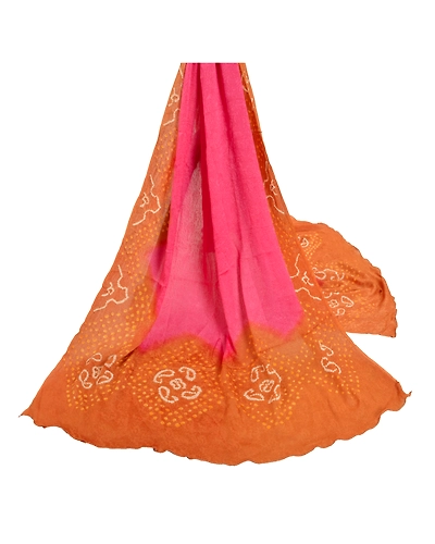 Sanskriti Vintage Dupatta Long Stole Blend Silk Pink Bandhani &amp; Woven Veil DC-47058-Pink &amp; Rusty Orange-Bandhani Work-Blend Silk-2