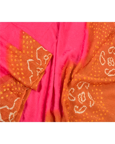 Sanskriti Vintage Dupatta Long Stole Blend Silk Pink Bandhani &amp; Woven Veil DC-47058-Pink &amp; Rusty Orange-Bandhani Work-Blend Silk-3