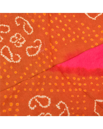 Sanskriti Vintage Dupatta Long Stole Blend Silk Pink Bandhani &amp; Woven Veil DC-47058-Pink &amp; Rusty Orange-Bandhani Work-Blend Silk-4