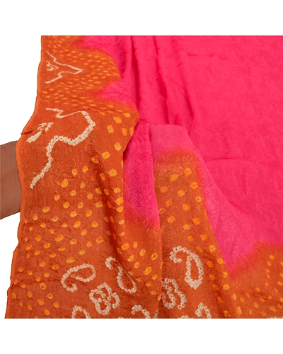 Sanskriti Vintage Dupatta Long Stole Blend Silk Pink Bandhani &amp; Woven Veil DC-47058-Pink &amp; Rusty Orange-Bandhani Work-Blend Silk-5