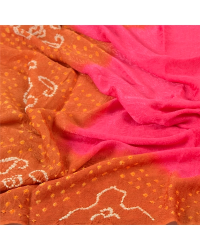 Sanskriti Vintage Dupatta Long Stole Blend Silk Pink Bandhani &amp; Woven Veil DC-47058-Pink &amp; Rusty Orange-Bandhani Work-Blend Silk-6